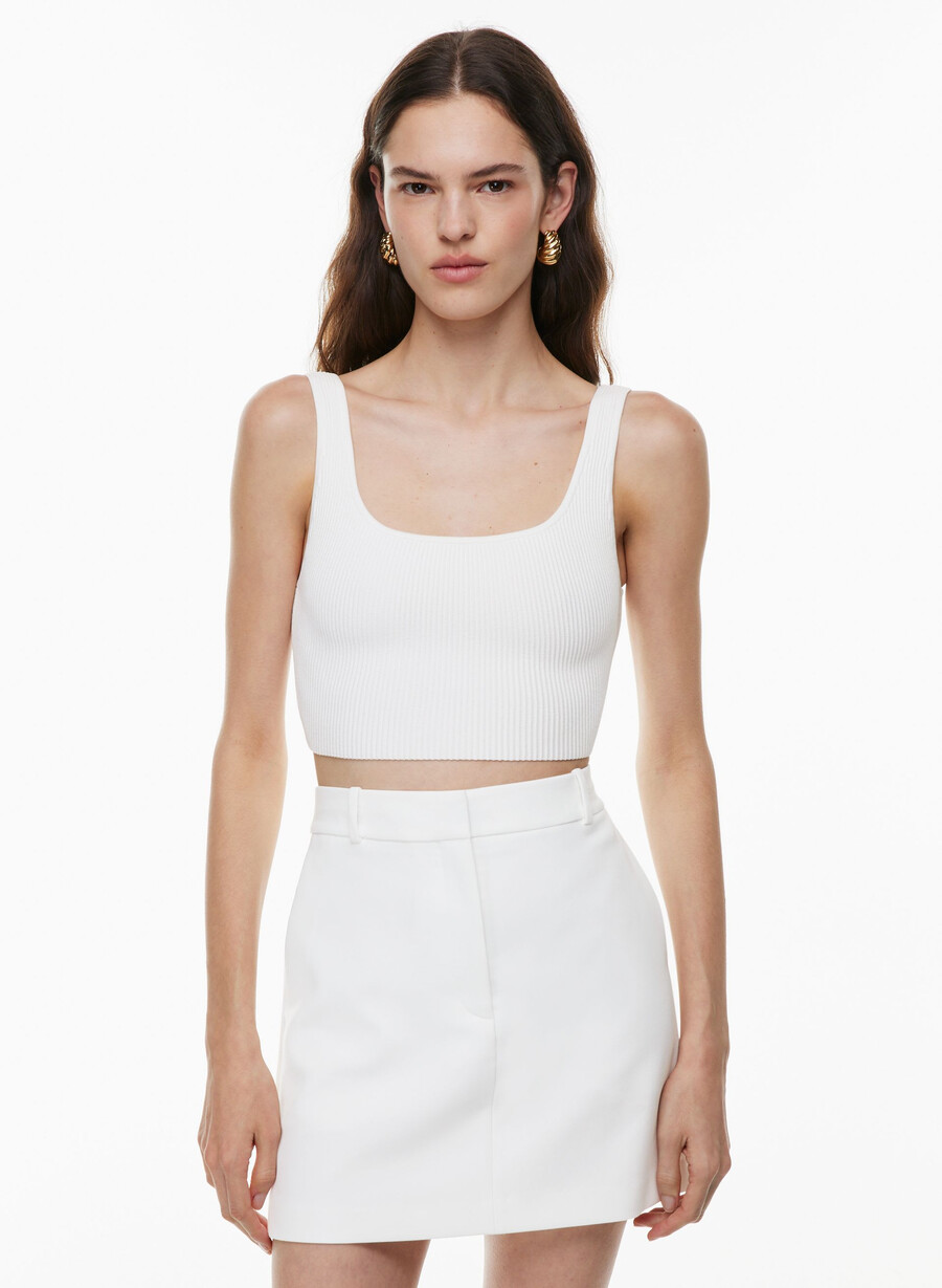 canotta corta con scollo quadrato in maglia sculpt bianco