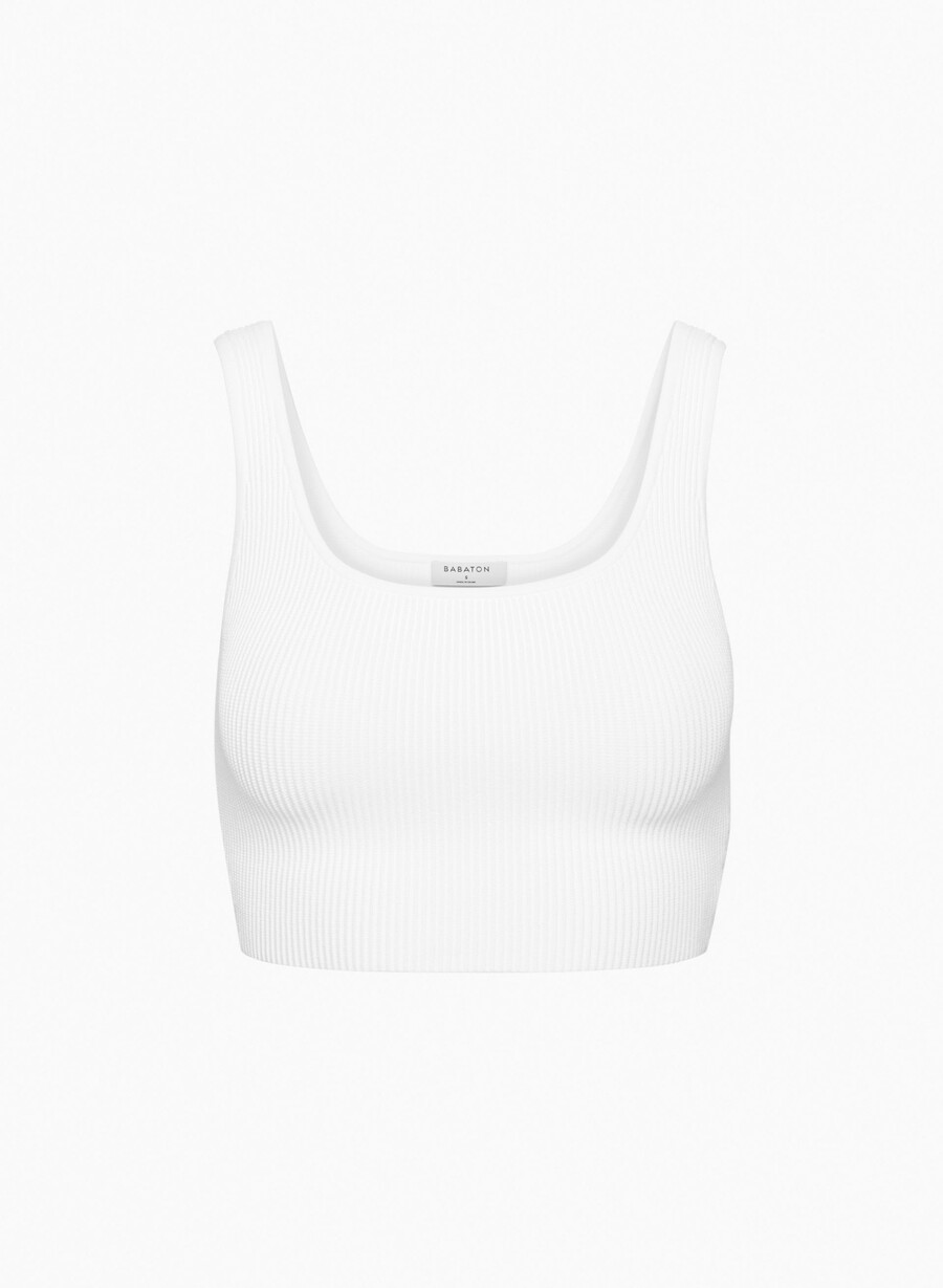 canotta corta con scollo quadrato in maglia sculpt bianco
