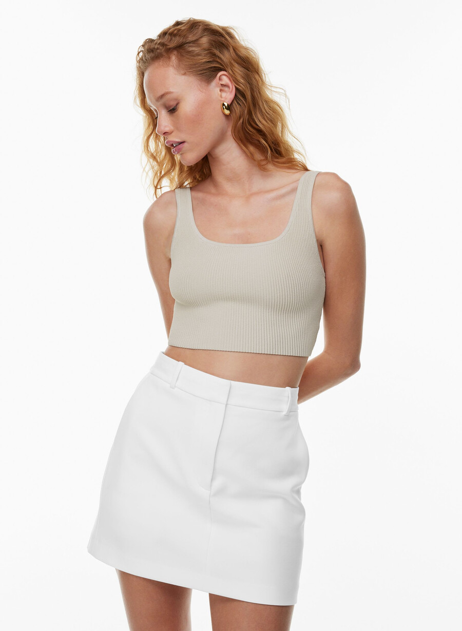canotta corta con scollo quadrato in maglia sculpt matte pearl