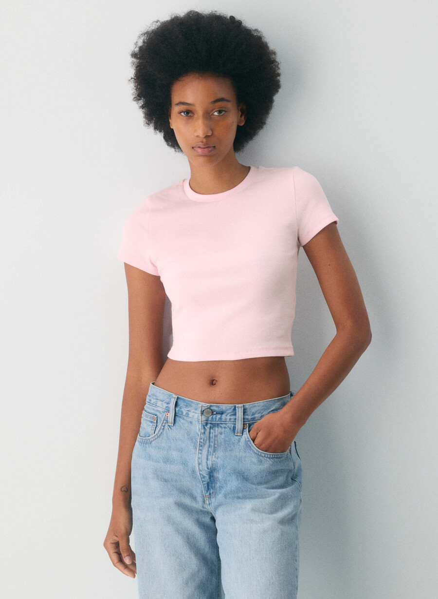 t-shirt homestretch rib tune waist villa pink