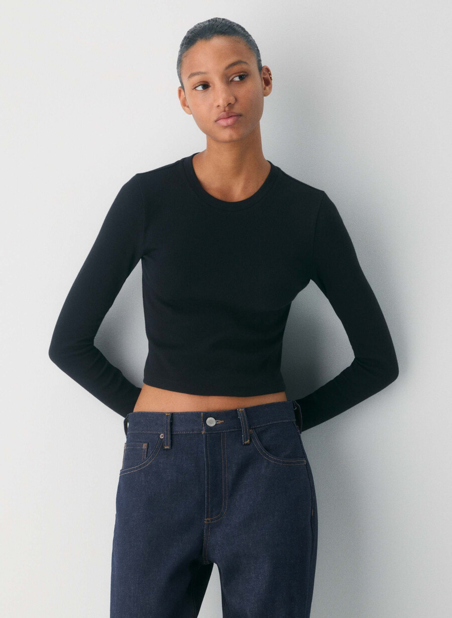 maglia a maniche lunghe homestretch rib crew waist nero