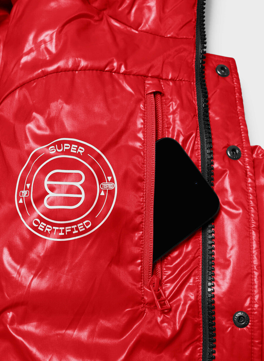the super puff shorty - rosso prosperitÀ lucido