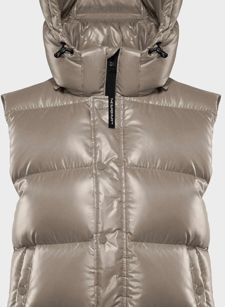 the super puff gilet - taupe moderno hi-gloss