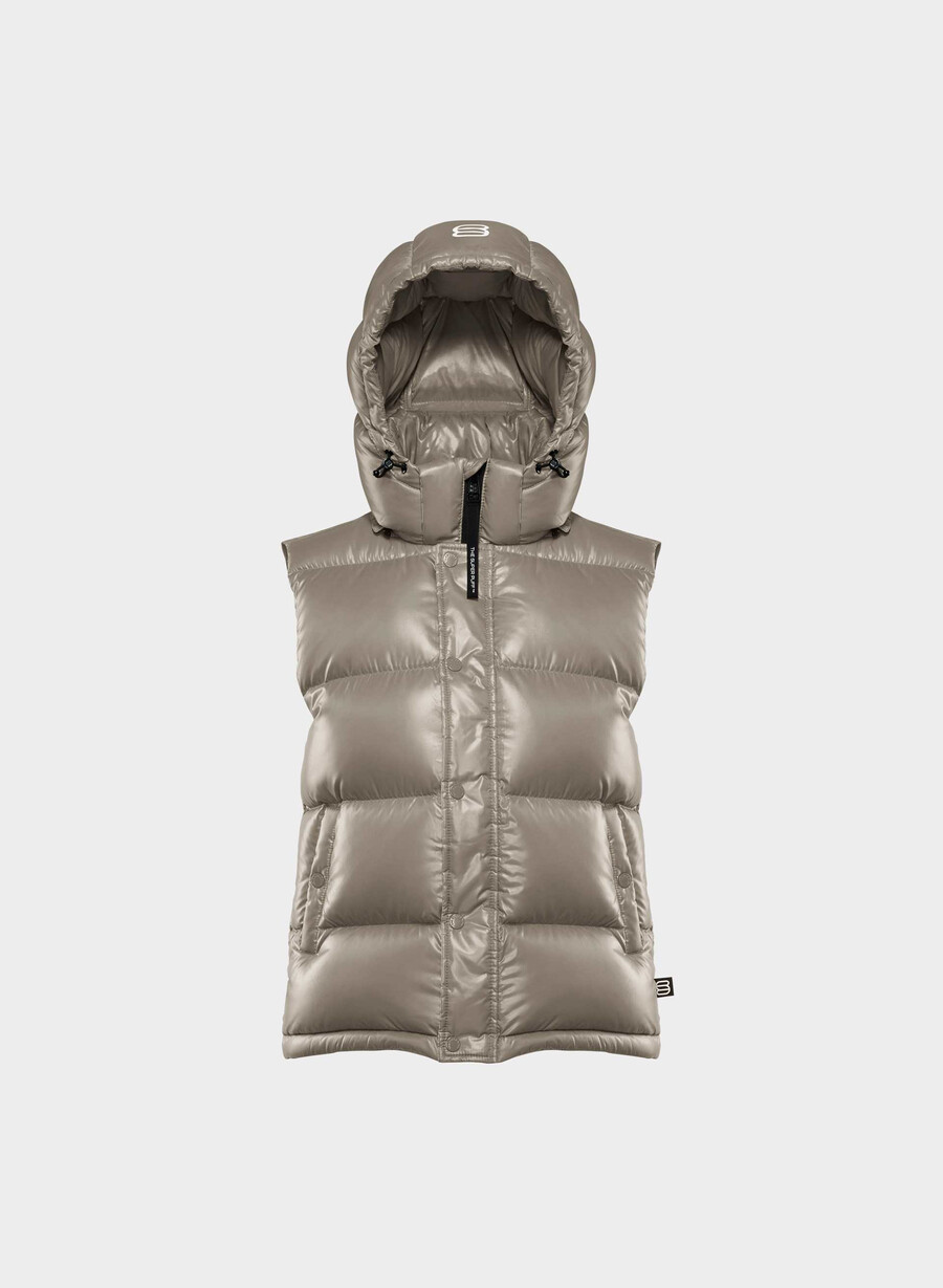 the super puff gilet - taupe moderno hi-gloss