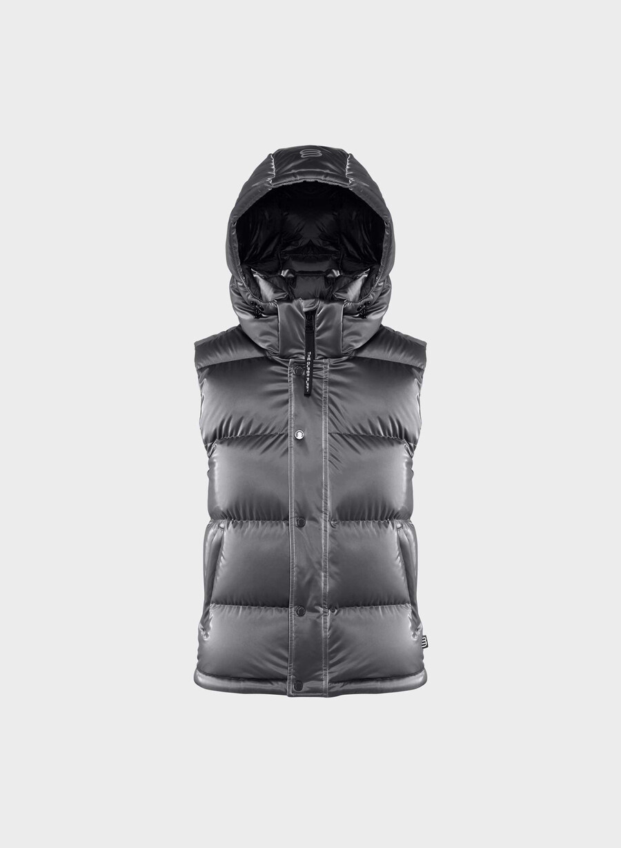 the super puff gilet - liquid shine grigio carbone