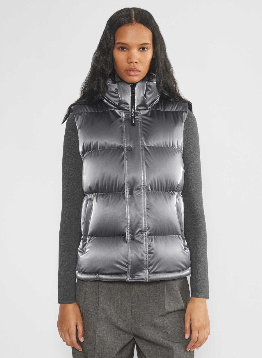 the super puff gilet - liquid shine grigio carbone
