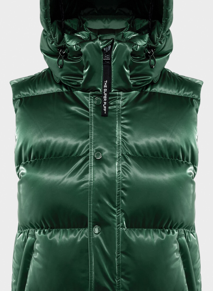 the super puff vest - liquid shine campus green