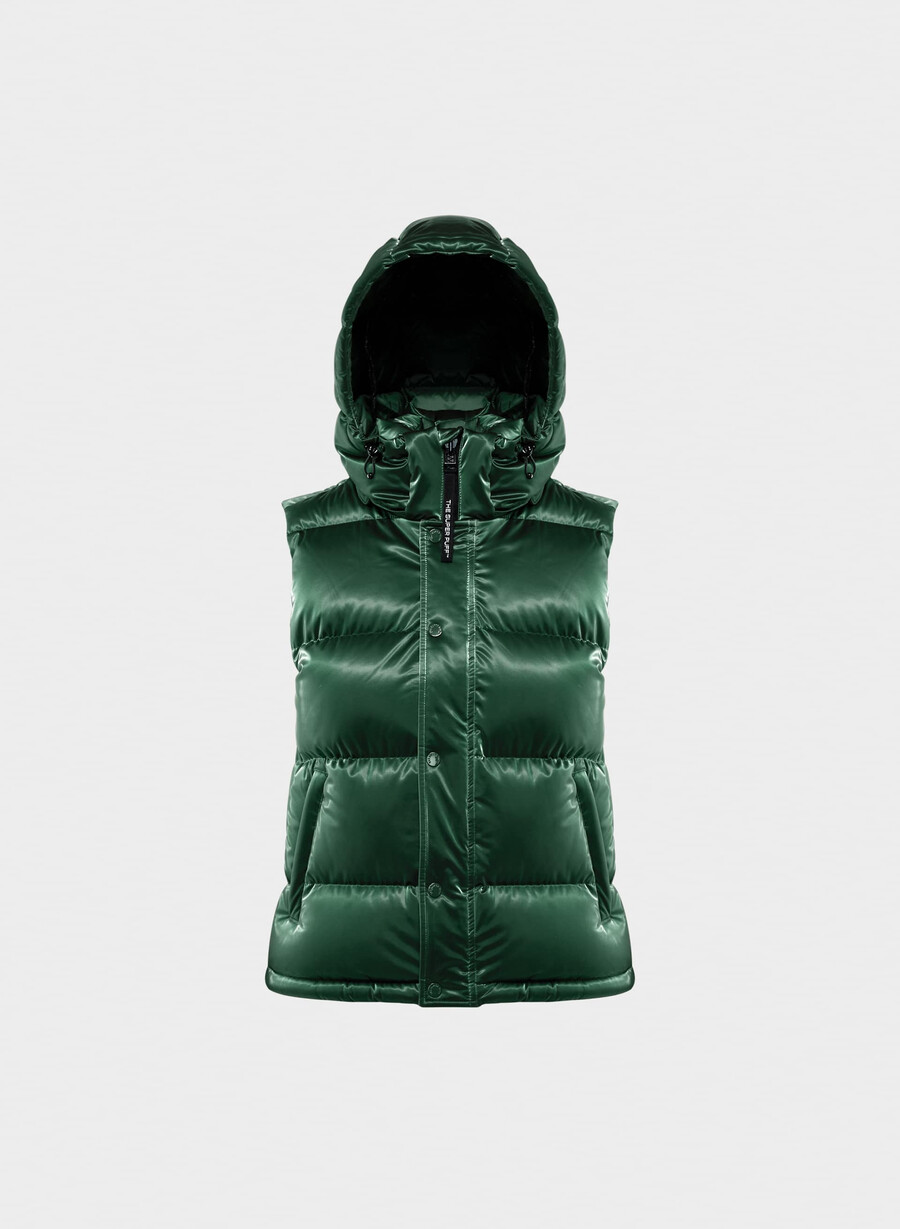 the super puff vest - liquid shine campus green