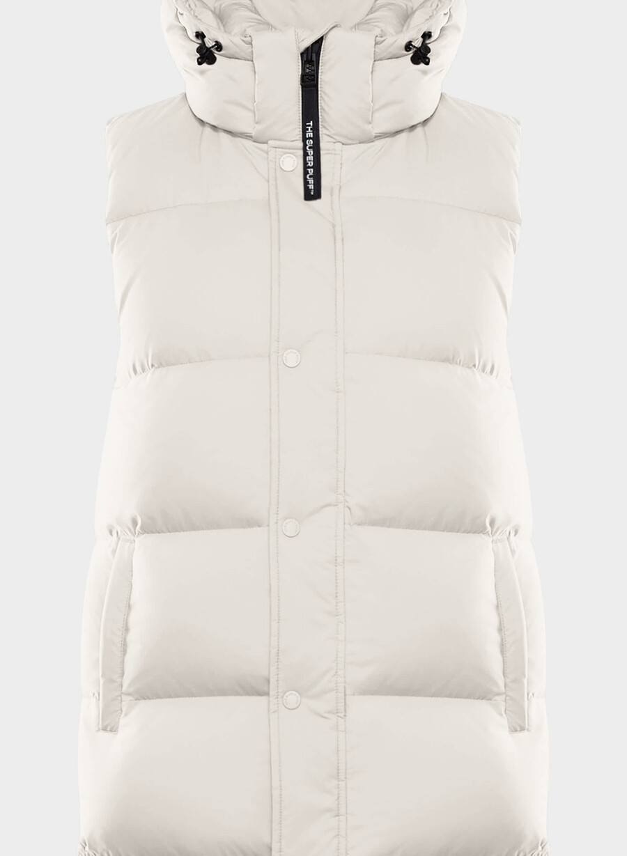 the super puff gilet lungo - climatte perla opaca