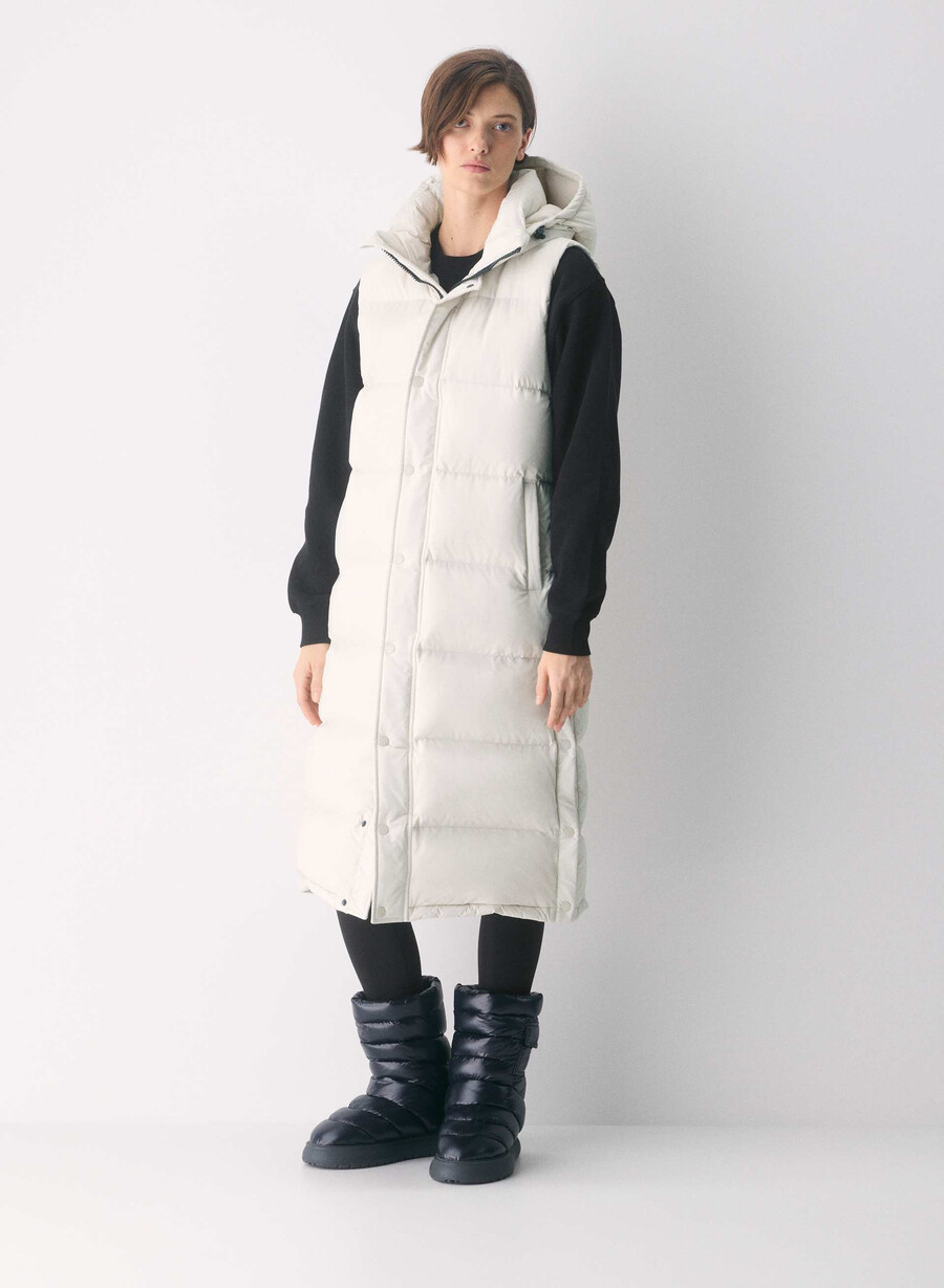 the super puff gilet lungo - climatte perla opaca