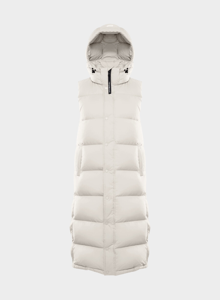 the super puff gilet lungo - climatte perla opaca